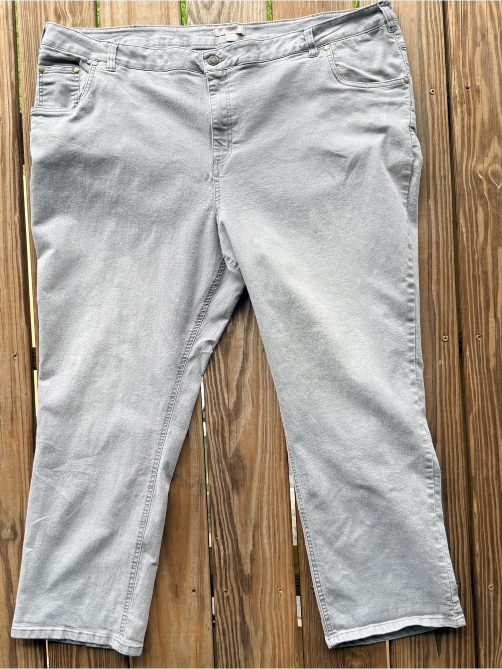 Woman Within Gray Stretch Denim Capri Cropped Jeans Plus Size 28W